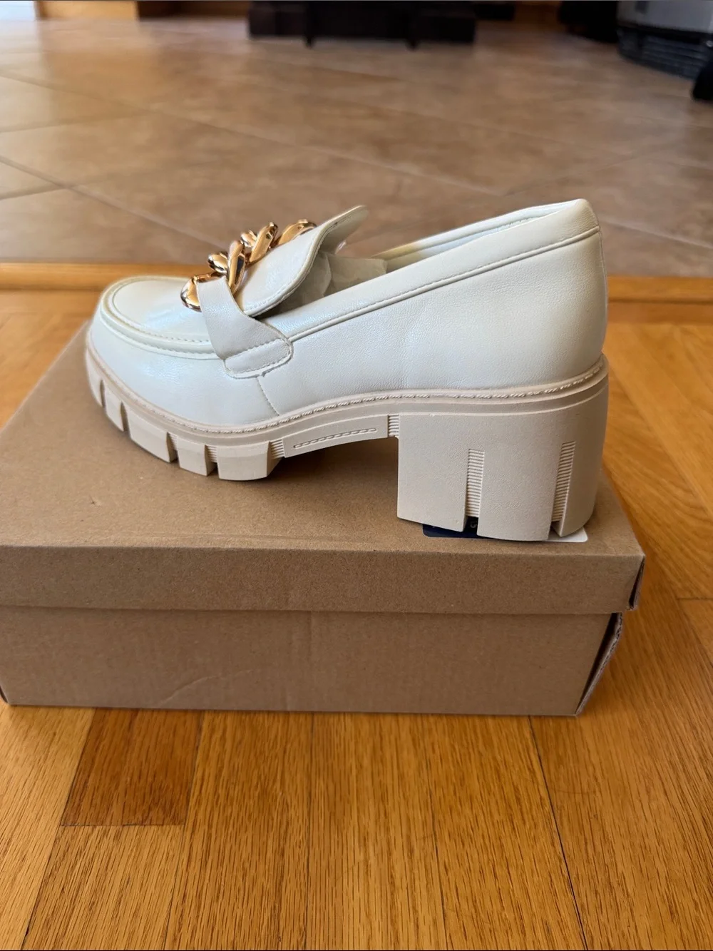Chunky Cream Chain-Trim Platform Loafers for Women